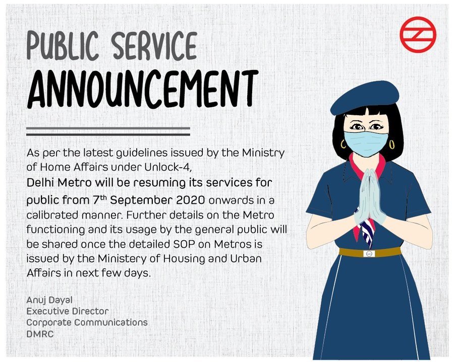 Delhi Metro to resume from 7 September - Here is a guidelines for passengers...