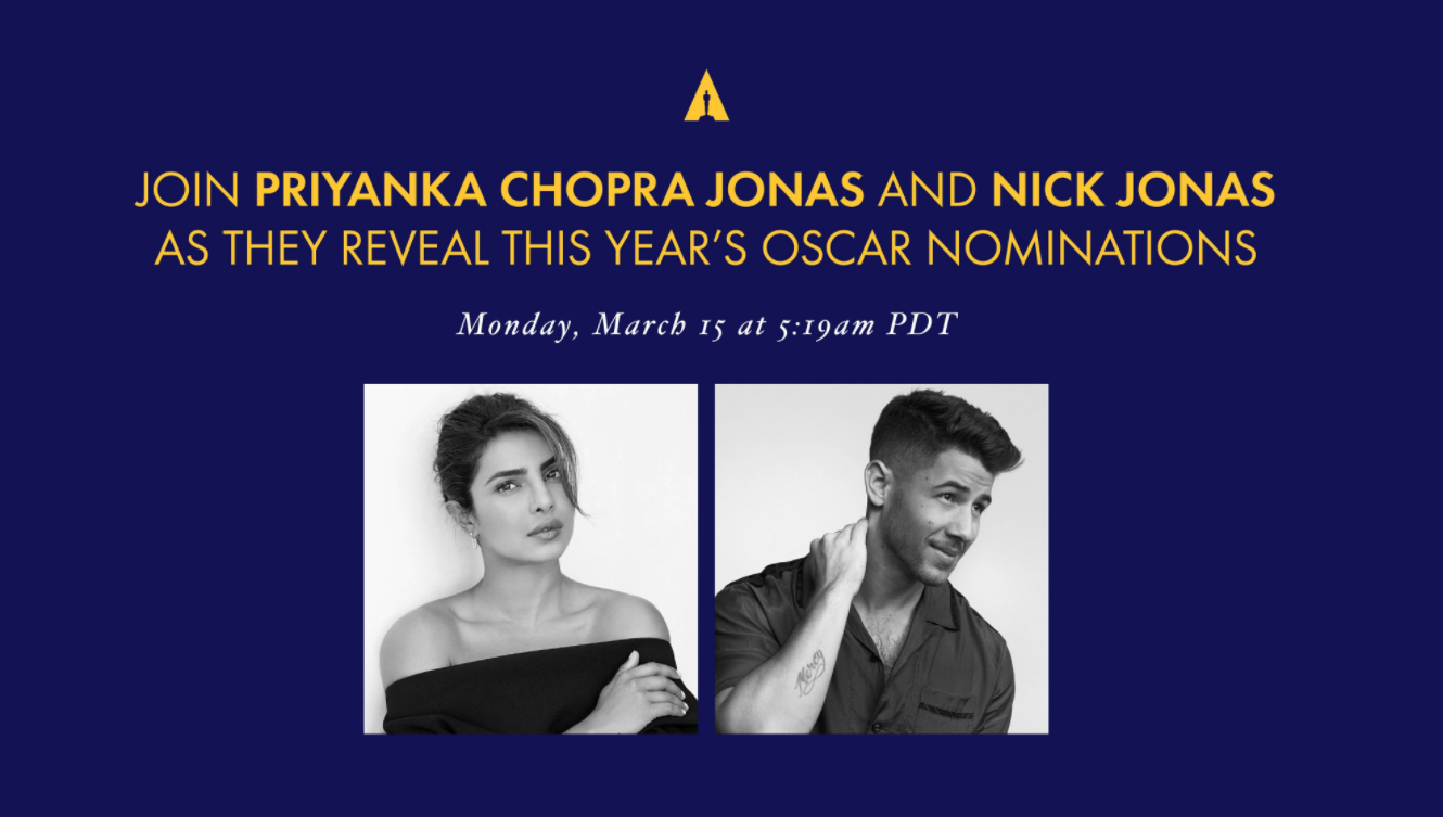 Priyanka Chopra and Nick Jonas to Announce Oscar Nominations