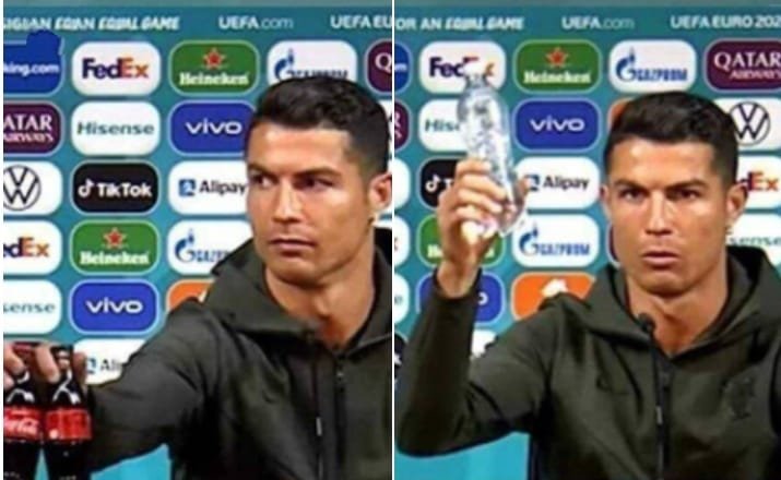 Cristiano Ronaldo removes Coca Cola bottles at PC