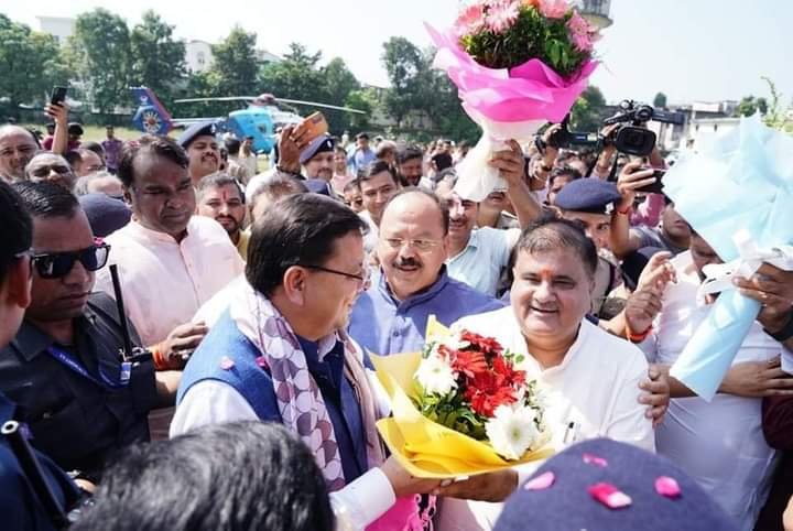 Dhami receives rousing welcome in Dehradun
