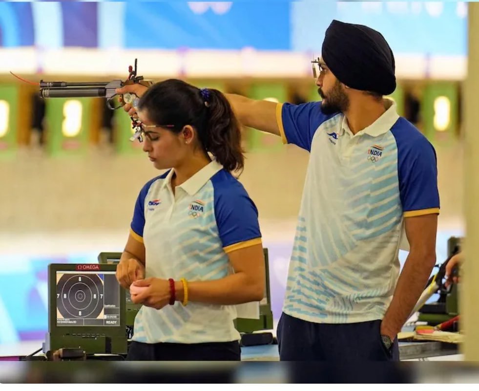 Manu Bhaker scripts history at Paris Olympics, wins bronze with Sarabjot Singh in 10m air pistol mixed team event