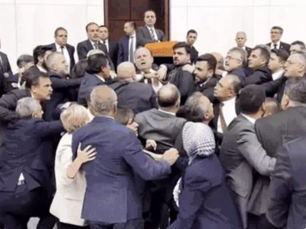 Brawl in Turkish parliament over ousted MP