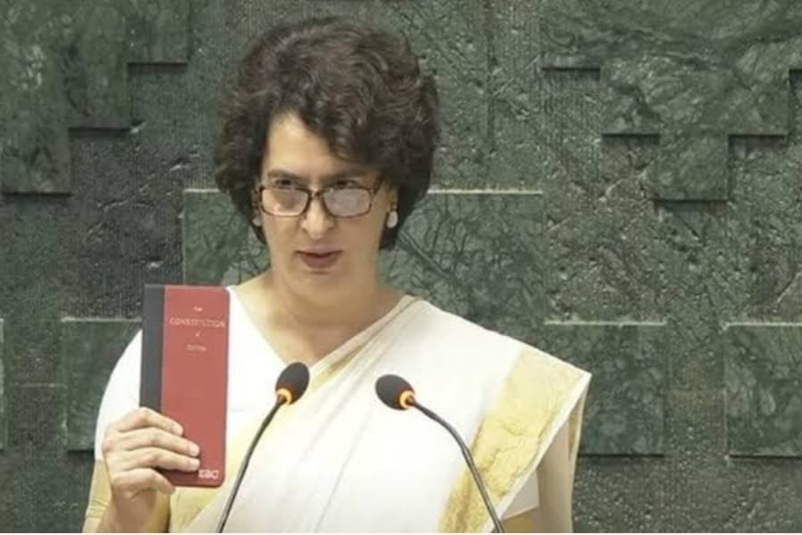 After Winning Wayanad Lok Sabha Seat, Priyanka Gandhi Takes Oath as MP with a Copy of the Constitution