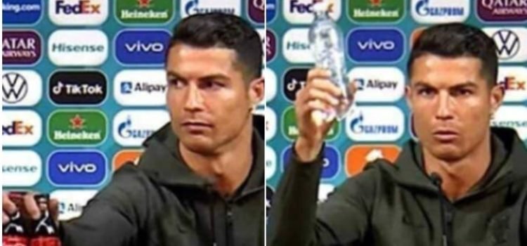 Cristiano Ronaldo removes Coca Cola bottles at PC