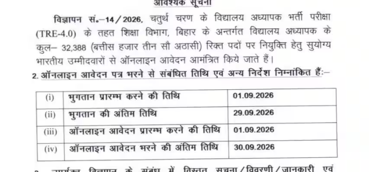 BPSC TRE-4 Notification Out for 32,388 Posts