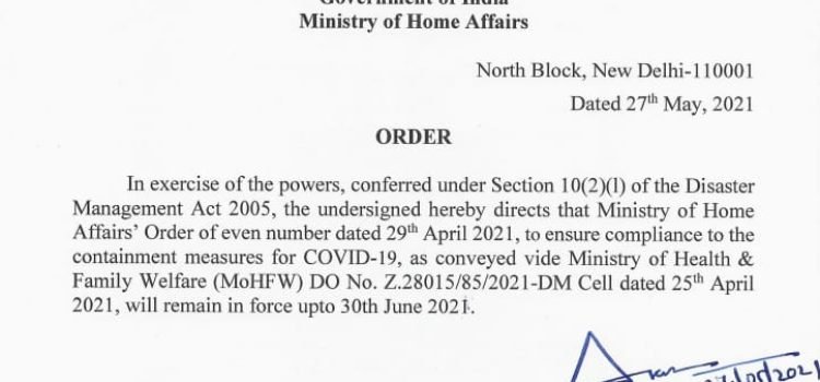 COVID19: MHA orders continuation of COVID guidelines till June-end